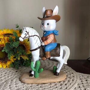 Western Cowboy Easter Bunny Figurine with Horse